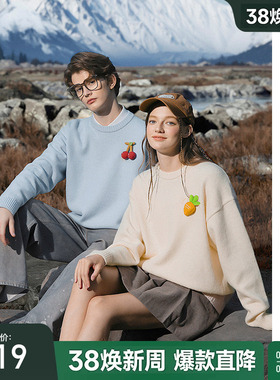 bosie伯喜2025年秋季新款圆领毛衣男情侣蔬菜水果钩针趣味针织衫