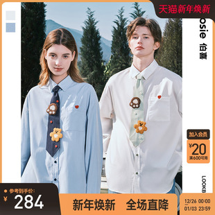 衬衫 可拆卸撞色小熊领带长袖 男情侣学院风潮 新款 bosie2025年秋季