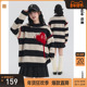 bosie伯喜2025年冬季 新款 毛衣撞色粗条纹毛衣男情侣宽松爱心毛衫