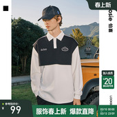 小花人 polo衫 bosie2025年秋季 长袖 男复古假两件拼接翻领T 新款