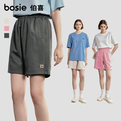 皮标拼接夏季休闲短裤bosie