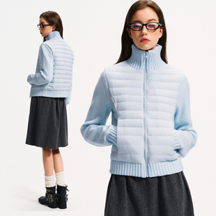 bosie拼接针织袖立领羽绒服女款 新款秋冬季修身显瘦百搭保暖外套