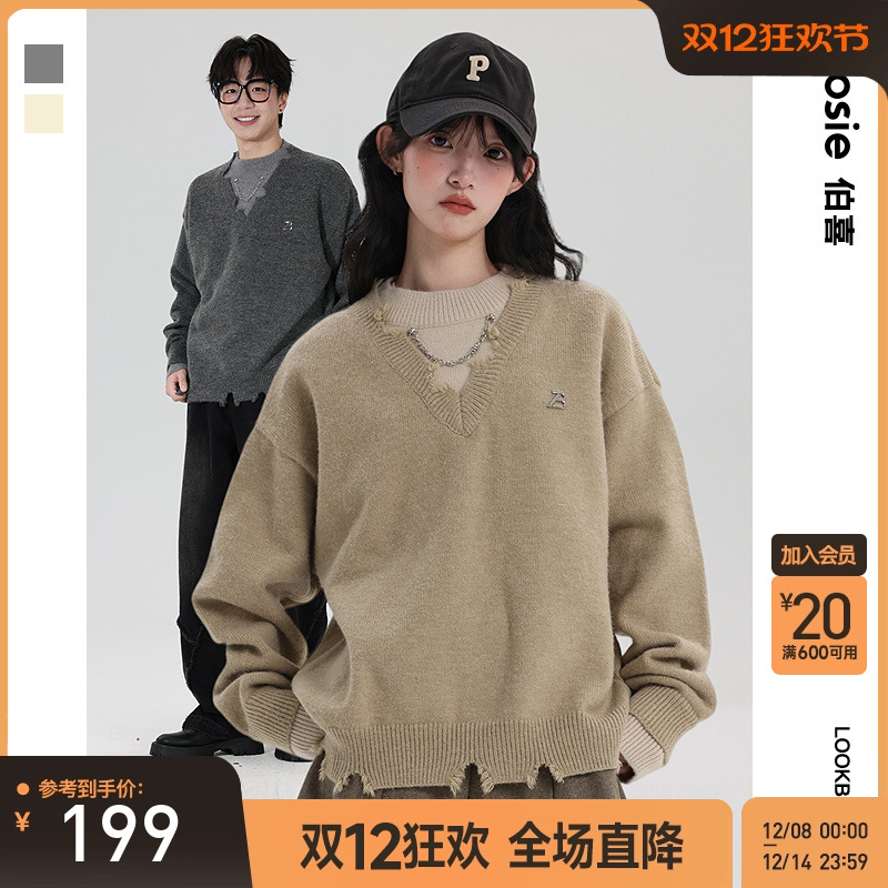 bosie伯喜无性别复古毛衣针织衫