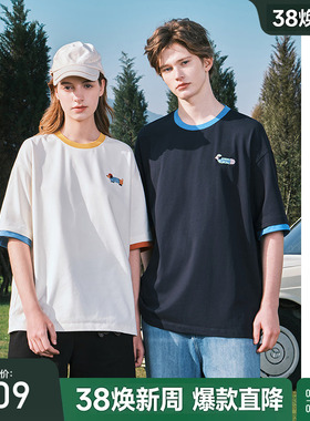 【腊肠狗】bosie2025年夏季新款卡通撞色短袖T恤男情侣百搭体恤潮