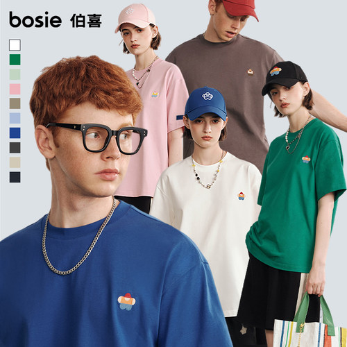 短袖夏季bosie刺绣圆领T恤情侣