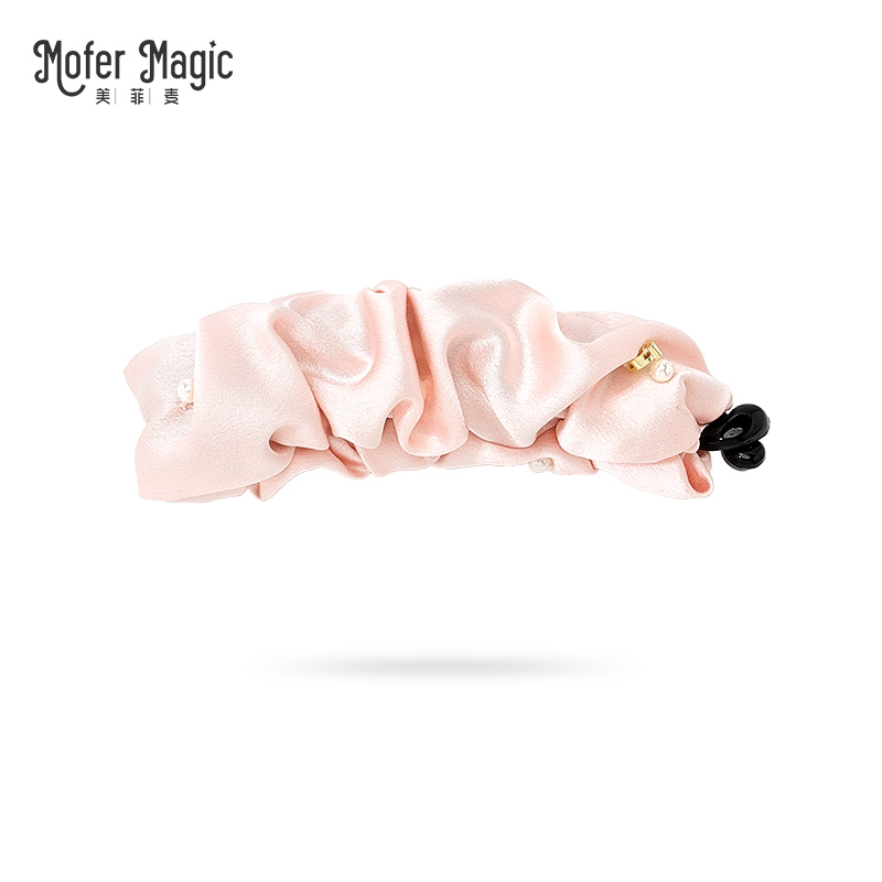 美菲麦粉色真丝竖夹桑蚕丝香蕉夹女甜美气质扎头发高马尾不塌神器