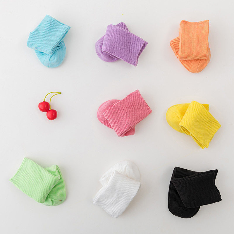 儿童彩色袜子男童女童纯棉中筒袜春秋时尚糖果色纯色袜白色宝宝袜