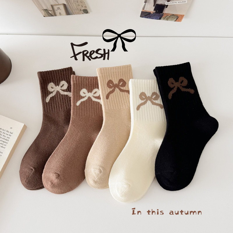 秋冬女童蝴蝶结中筒袜