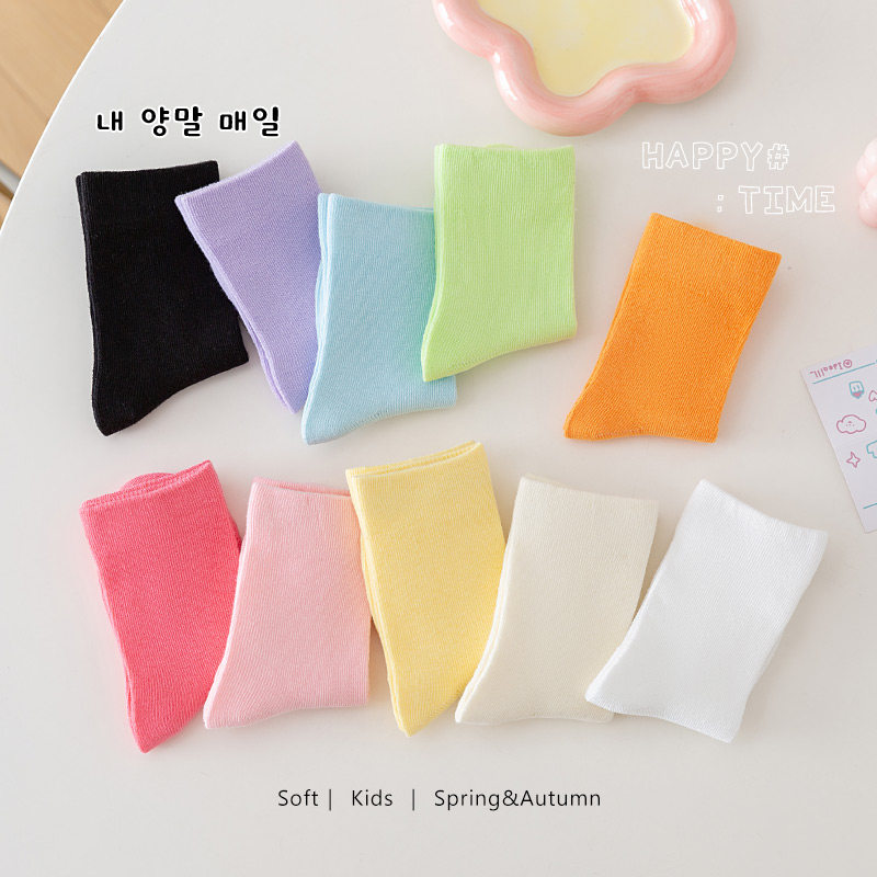儿童纯色袜子春秋纯棉中筒袜糖果色长袜男女童不勒学生袜中大童袜