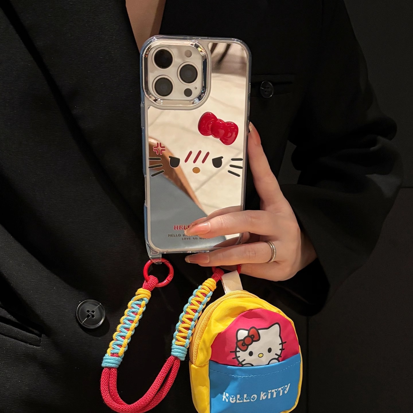 适用iPhone手机壳可斜挎镜面女