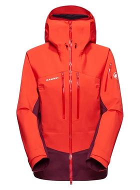 代购Mammut猛犸象冲锋衣女士防水透气防风耐磨立领橙色尼龙材质