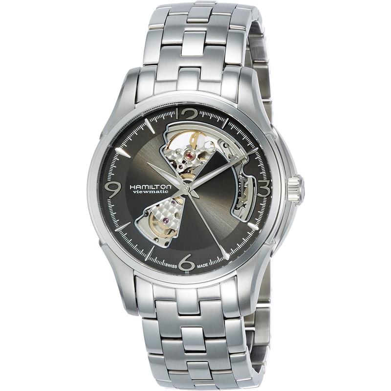 HAMILTONJazzmaster Open Heart Swiss自动机械镂空男表mm灰盘银
