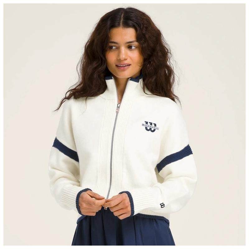 代购wilson front 威尔胜网球运动服 女士全拉链毛衣 针织衫复古