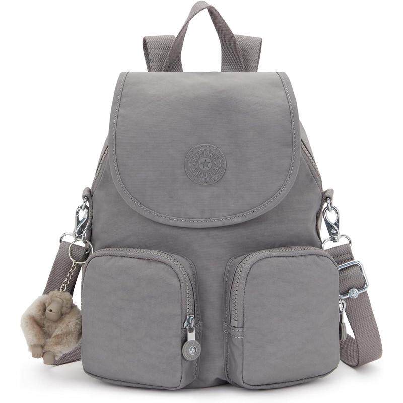 代购Kipling女士双肩包防水面料前袋拉链便携收纳可拆卸肩带灰色