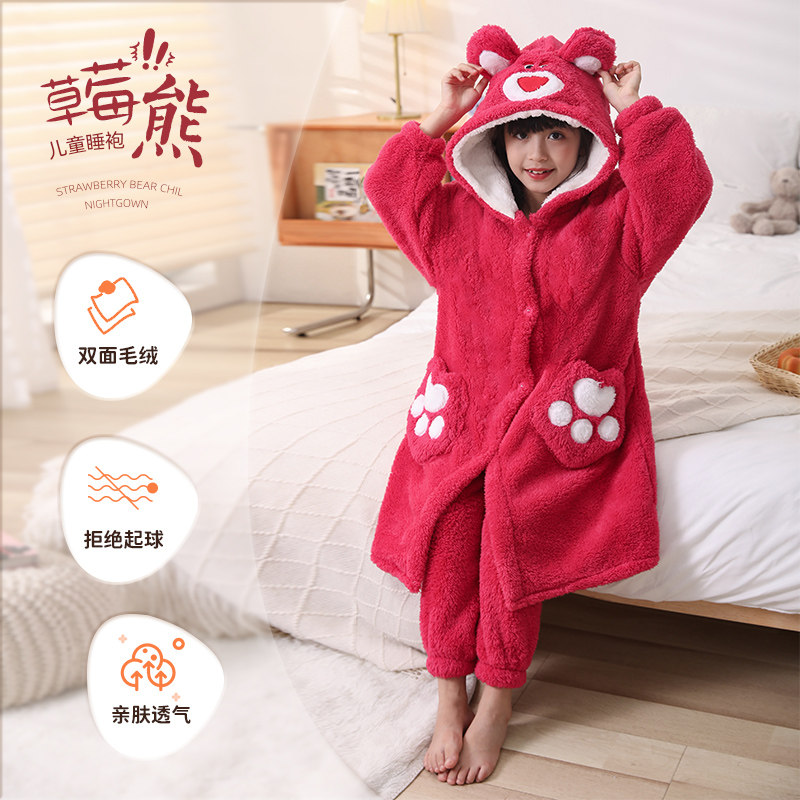 女童睡衣秋冬季珊瑚绒加绒加厚款