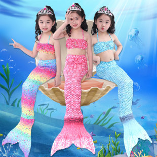 儿童美人鱼衣服公主裙子鱼尾巴游泳衣 女孩 女童彩色裙子套装