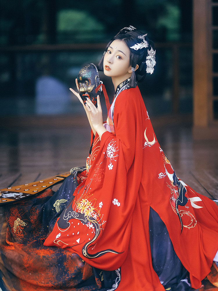 夙芊流仙三途彼岸正品原创汉服女彼岸花刺绣齐腰大袖衫齐胸衫裙