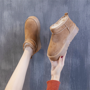 皮毛一体雪地靴女短筒2023冬季新款真皮真毛厚底增高休闲松糕棉鞋