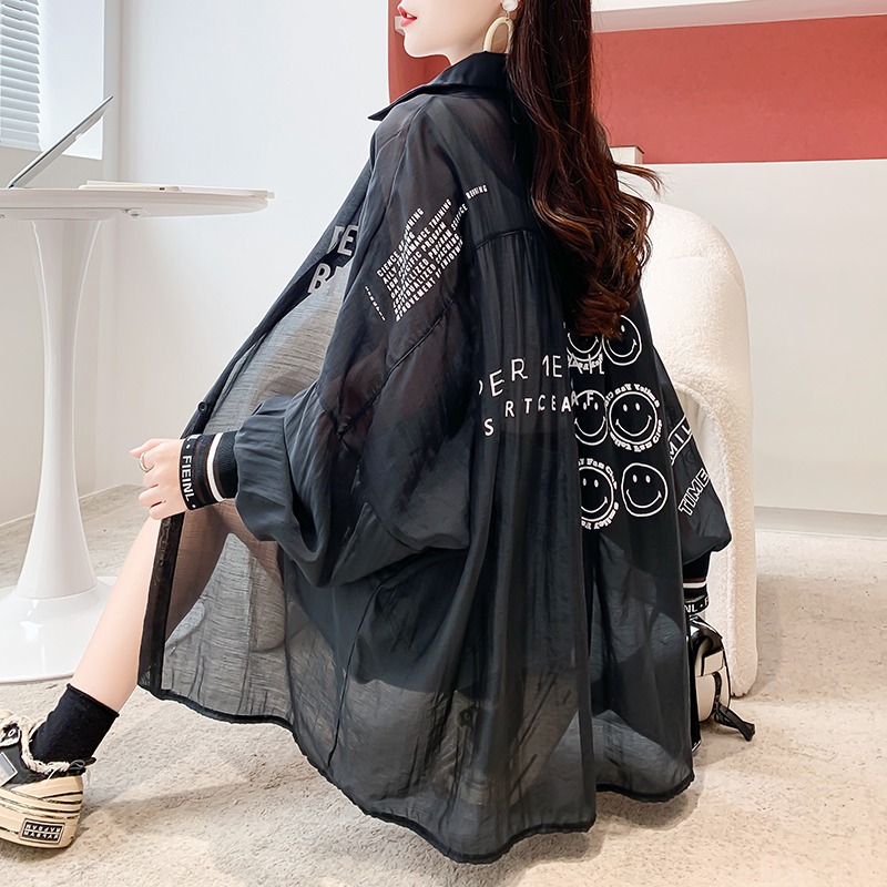 中长款薄款雪纺衬衫防晒服女夏季大码宽松慵懒风百搭外套开衫上衣
