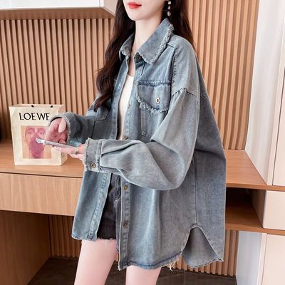 设计感薄款牛仔衬衫女春秋新款韩版大码女装宽松百搭外穿长袖外套