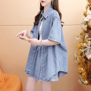 牛仔衬衫短裤两件套女夏季