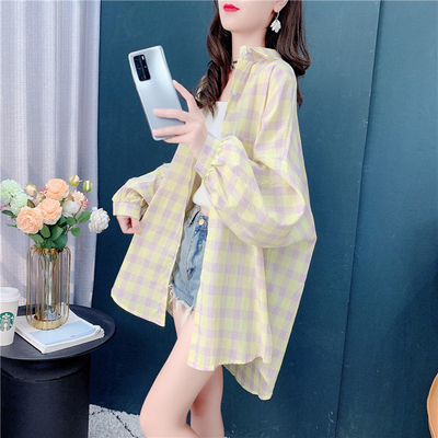 轻薄纯棉格子衬衫女外套