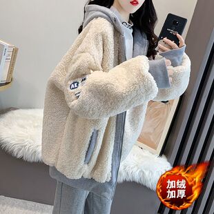 加绒加厚羊羔毛卫衣女设计感洋气爆款 大码 2024新款 秋冬季 外套 女装