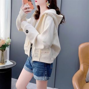 拉链宽松百搭休闲小个子上衣潮 连帽开衫 卫衣外套女秋冬季 2025新款