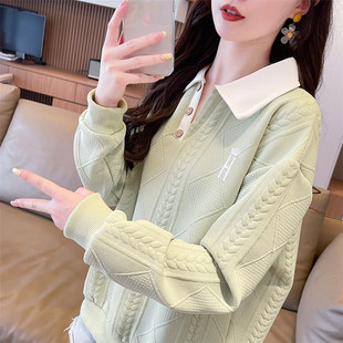 早秋翻领polo衫卫衣女春秋韩版宽松薄款小个子初中高中学生上衣潮