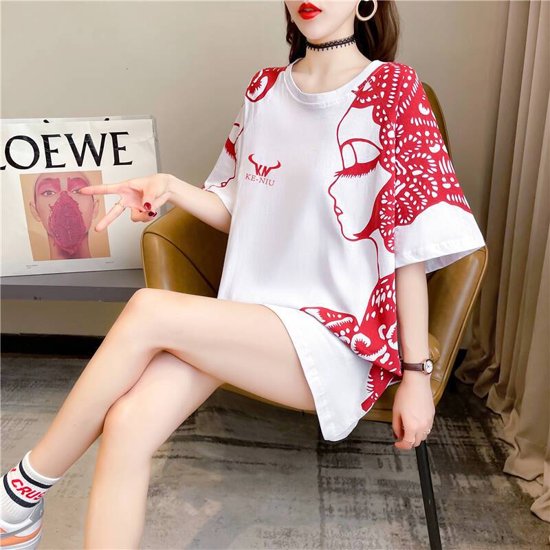 国潮大码女装宽松剪纸短袖t恤