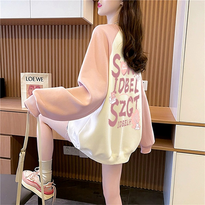 撞色薄款卫衣女大码宽松