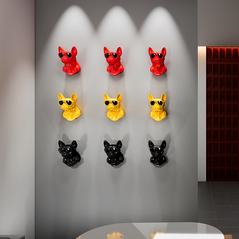 创意斗牛犬狗壁挂餐厅酒吧宠物店铺墙面装饰网红打卡墙挂件工艺品