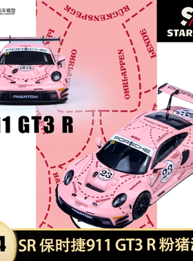 保时捷911GT3 R 粉猪绿恐龙AO赛车 SR1:64铁娘子仿真合金汽车模型