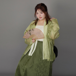 随淇自然【清瑶】原创大码汉服女春宋制天丝飞机袖提花吊带三裥裙
