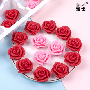生日蛋糕巧克力玫瑰花装 饰小花摆件成品红色可食用七夕情人节520