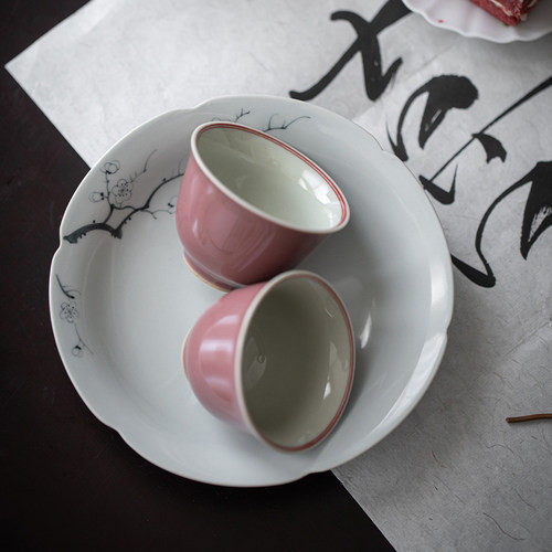 草木祠陶瓷豇豆红凡灵杯