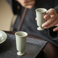 草木祠秘黄釉茶杯酒杯手绘子母线中式陶瓷手工高足杯闻香杯品茗杯