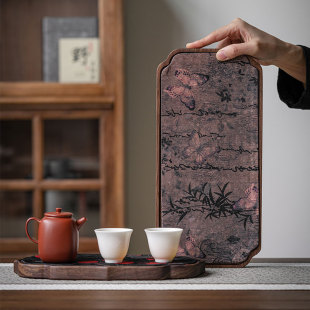 胡桃木茶托盘干泡盘小茶台新中式 草木祠 长方形茶席桌旗小泡茶盘