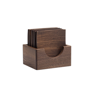 草木祠 黑胡桃木四方杯垫带收纳盒实木隔热垫茶杯托茶碟茶道茶托