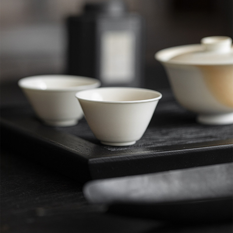 草木祠 陶瓷手捏茶杯手工白瓷品茗杯斗笠杯 主人杯薄胎茶具小茶盏