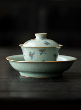 天青汝窑盖碗壶承复古陶瓷茶具