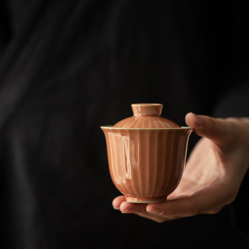 草木祠 西柚红陶瓷盖碗家用女士茶具泡茶器手抓壶带盖茶碗敬茶碗