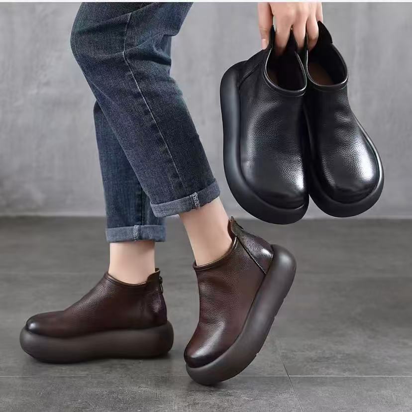 春秋单靴真皮英伦风马丁靴短靴女复古百搭及踝靴厚底休闲矮靴短筒