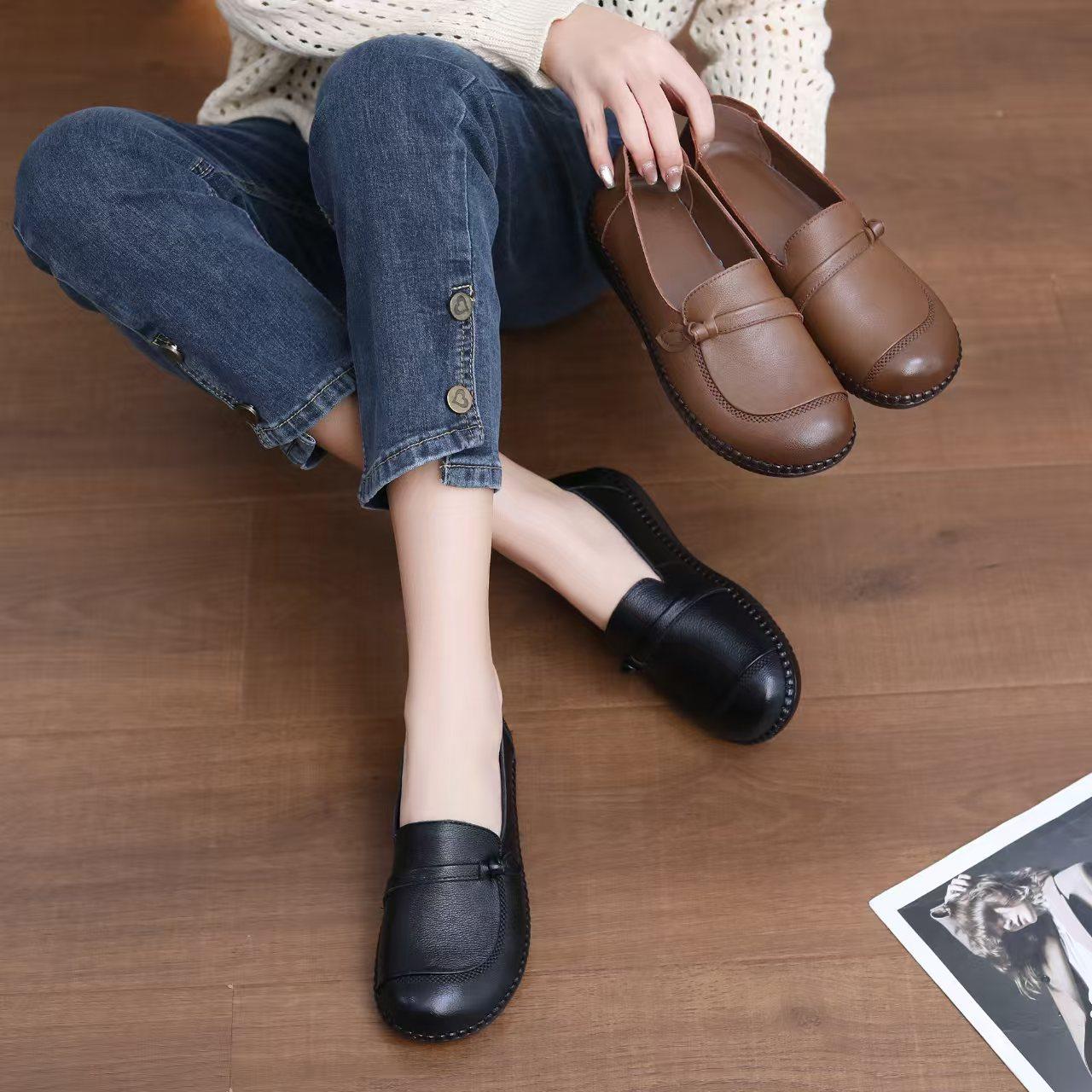 2026春季新款真皮单鞋女防滑牛筋软底软皮舒适妈妈鞋平底休闲皮鞋,女鞋,深口单鞋,淘宝优惠券,粉丝福利购,淘宝优惠卷