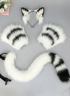 可爱毛绒兽耳头饰露指手套兽尾cosplay道具配饰发饰猫咪尾巴套装