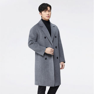 韩风双排扣羊毛大衣男2023冬季青年宽松落肩双面呢中长款风衣外套