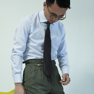 好打理免烫时尚 NHO2男士 纯棉条纹定制长袖 衬衫 商务休闲温莎领 正装