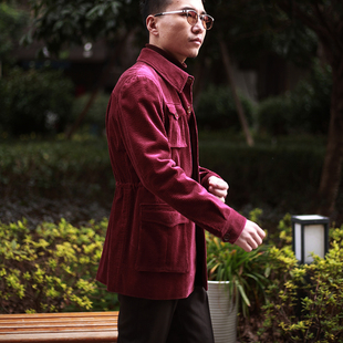 秋冬新品 翻领夹克男士 NHO2定制SAFARIJACKET泡泡灯芯绒酒红色猎装