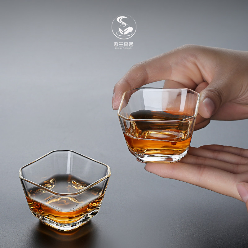 日式琉璃杯喝茶小杯子功夫茶杯单个家用冰冻烧主人品茗杯玻璃荼杯