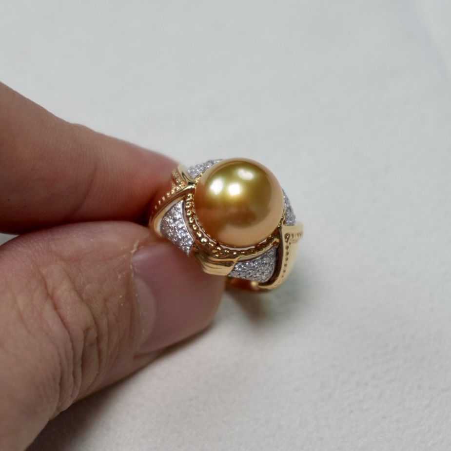 11.12南洋金珠18K金钻石复古款戒指可改圈